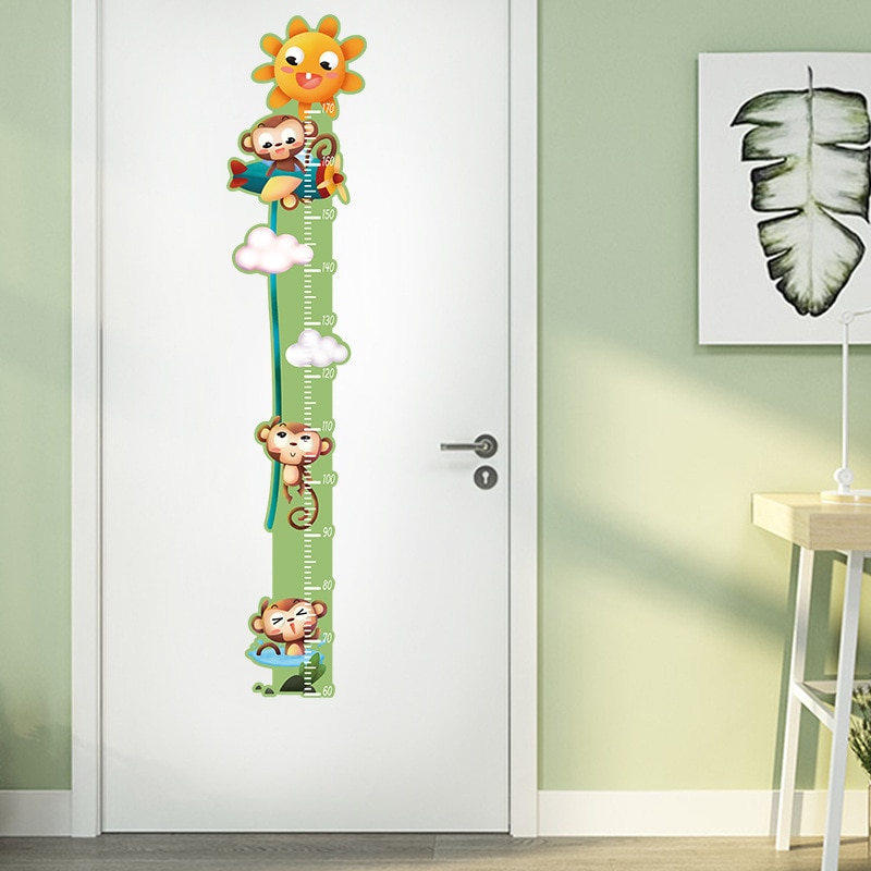 Sød enhjørning abe højde måling wallsticker tegneserie dyr gør-det-selv klistermærker lineal til børn boligindretning vækstdiagram: Solen venter