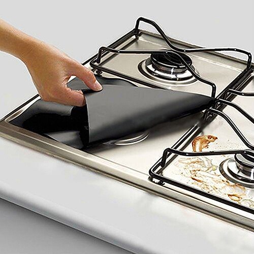 ! 4Pcs Removable Easy Clean Square Foil Gas Hob Protector Liner Stove Protection Mat