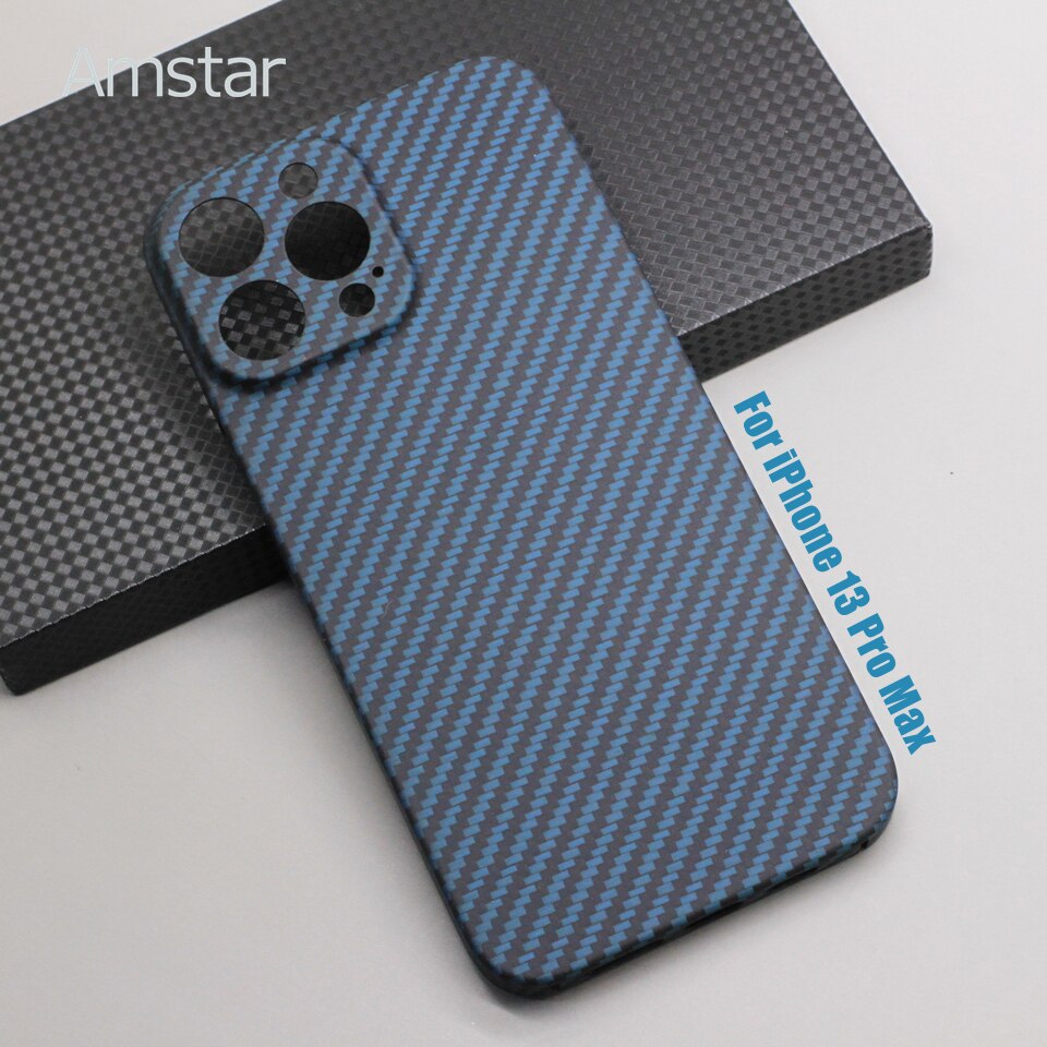 Amstar Navy-Blauw Carbon Fiber Lens Wrap Telefoon Case Voor Iphone 13 Pro Max Ultradunne Aramidevezel iphone 13 Pro Telefoon Cover