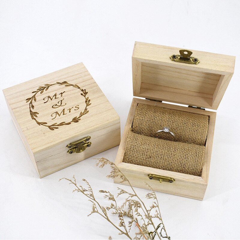 Bröllop tillbehör rustikt bröllop trä romantisk ring box hållare mr mrs brev vigselring bärare box smyckesfodral