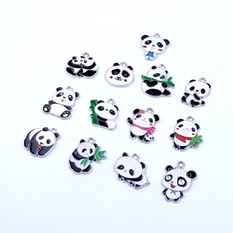8 Stuks Gemengde Familie Panda Alloy Earring Enamel Charms Handgemaakte Dier Armband Sleutelhanger Ketting Hanger Sieraden Maken