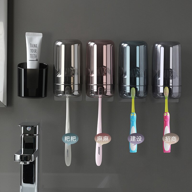 Cup With 3 Toothbrush Holder Toothpaste Shaver Shelf Plastic Wall Mounted Rack Fittings For Bathroom Accessories