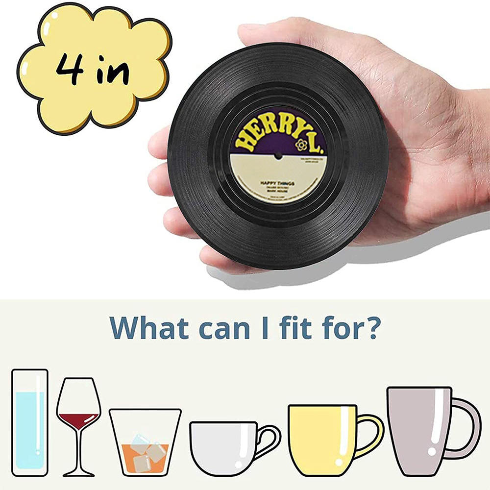 Juego de 6 posavasos de vinilo para bebidas, posavasos de música con soporte para tocadiscos de vinilo, posavasos de disco de registro Retro, alfombrilla creativa para tazas