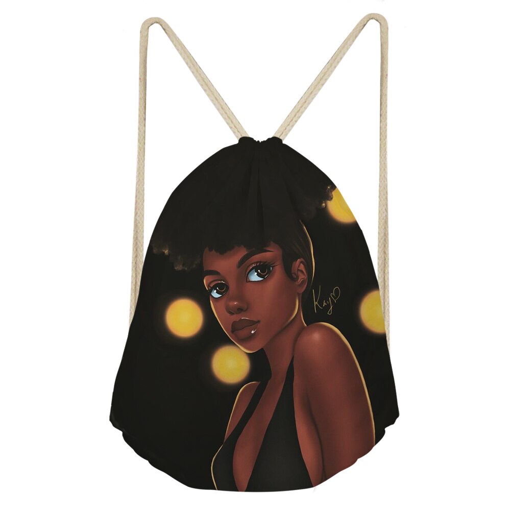 Sac à dos de voyage pliable pour femme africaine noire avec cordon de serrage, motif dessin animé rose, style afro, idéal pour ranger des objets de valeur: Cdzhl 879 z 3