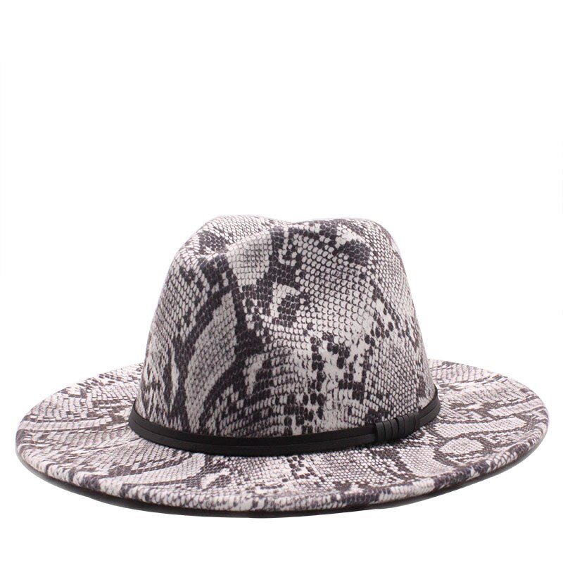 Seioum Autumn Winter Snake Pattern Jazz Fedora Hats Wool Felt Cap Wide Brim Chapeu Panama Party Formal Hat for Men Women