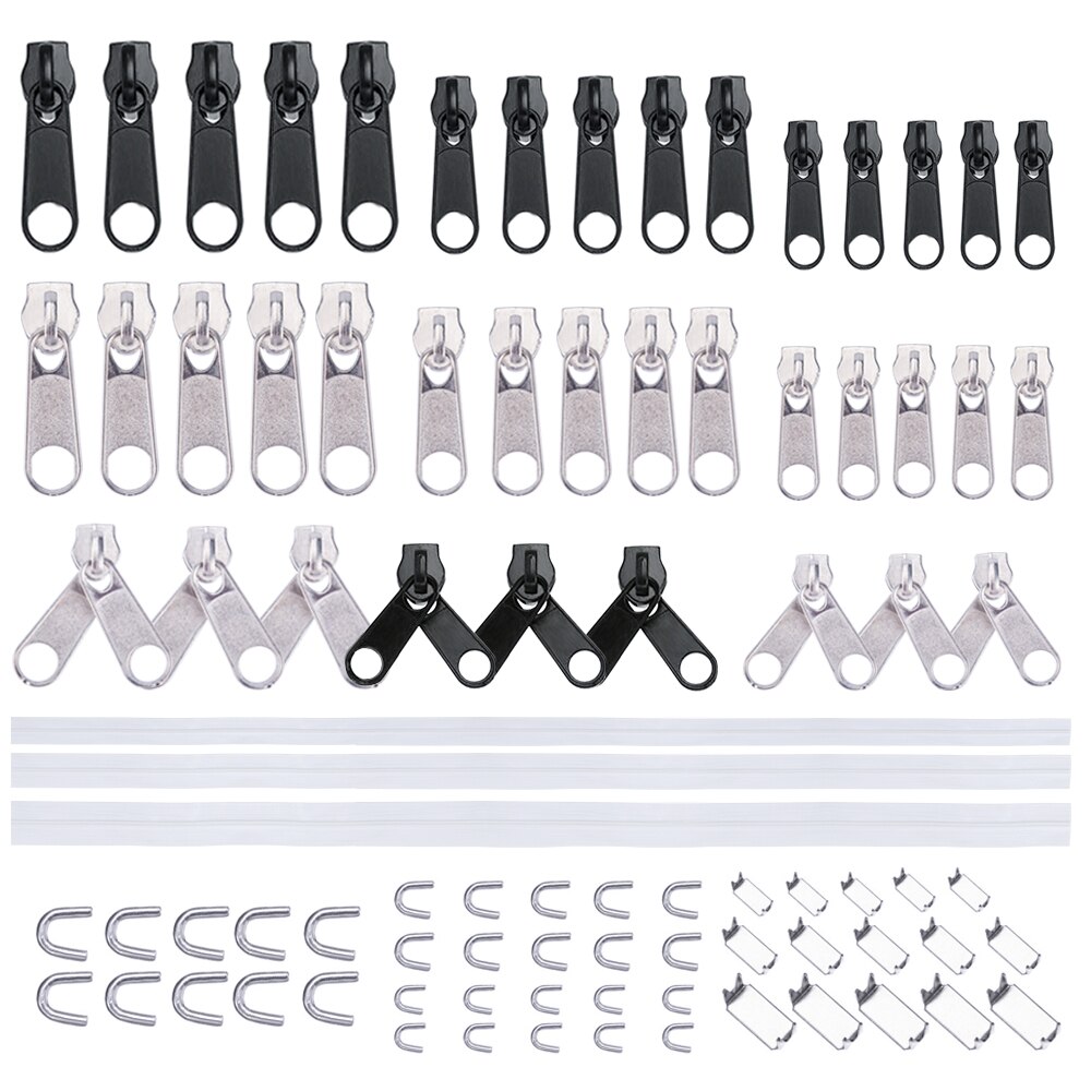 87Pcs Zipper Repair Kit Zipper Replacement Pull Slider Accessories Fix for Clothing Bags Outdoor Luggage Backpacks: White