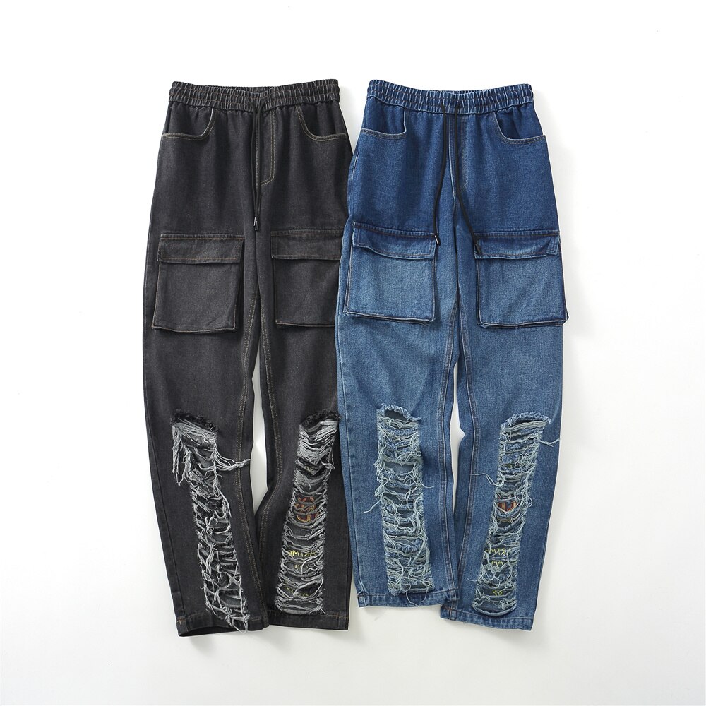 LINDSEY SEADER Männer Denim Hosen gerissen Löcher Straße Hüfte hüpfen Denim Hosen Harajuku betrübt Denim Schlauch Jean Hosen