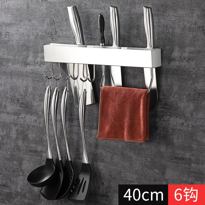 Stainless Steel Rack Punch-free Multifunctional Knife Holder Simple Kitchen Black Knife Holder Wall Hanging Kitchen Rack: 40cm silver