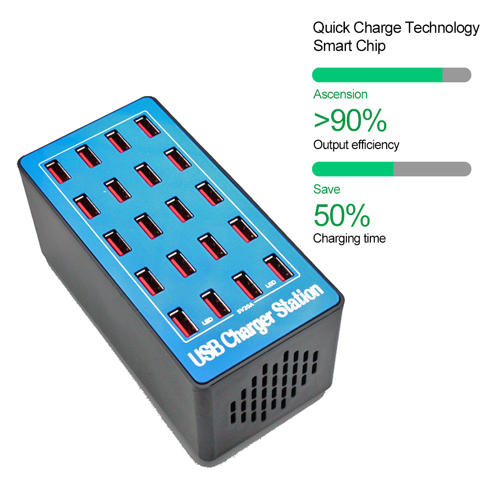 Mobiele Telefoon High Power 100W Intelligente 20 Port Usb 5V 20A Charger Hoofd Universele Mobiele Telefoon Laadstation