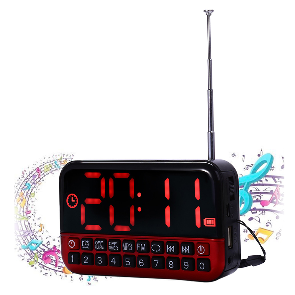 Digitale Wekker Led Display Radio Muziek MP3 Speaker Reizen Snooze Functie Draadloze Antenne Office Home Voor Ouder De Aged