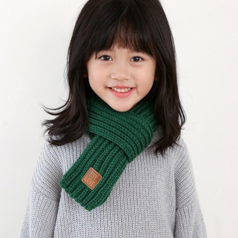 Vinter varmt barneskjerf koreanske takrenne jenter ullstrikkede skjerf tykke vindtette ren farge skinnetikett babykrage skjerf  o4