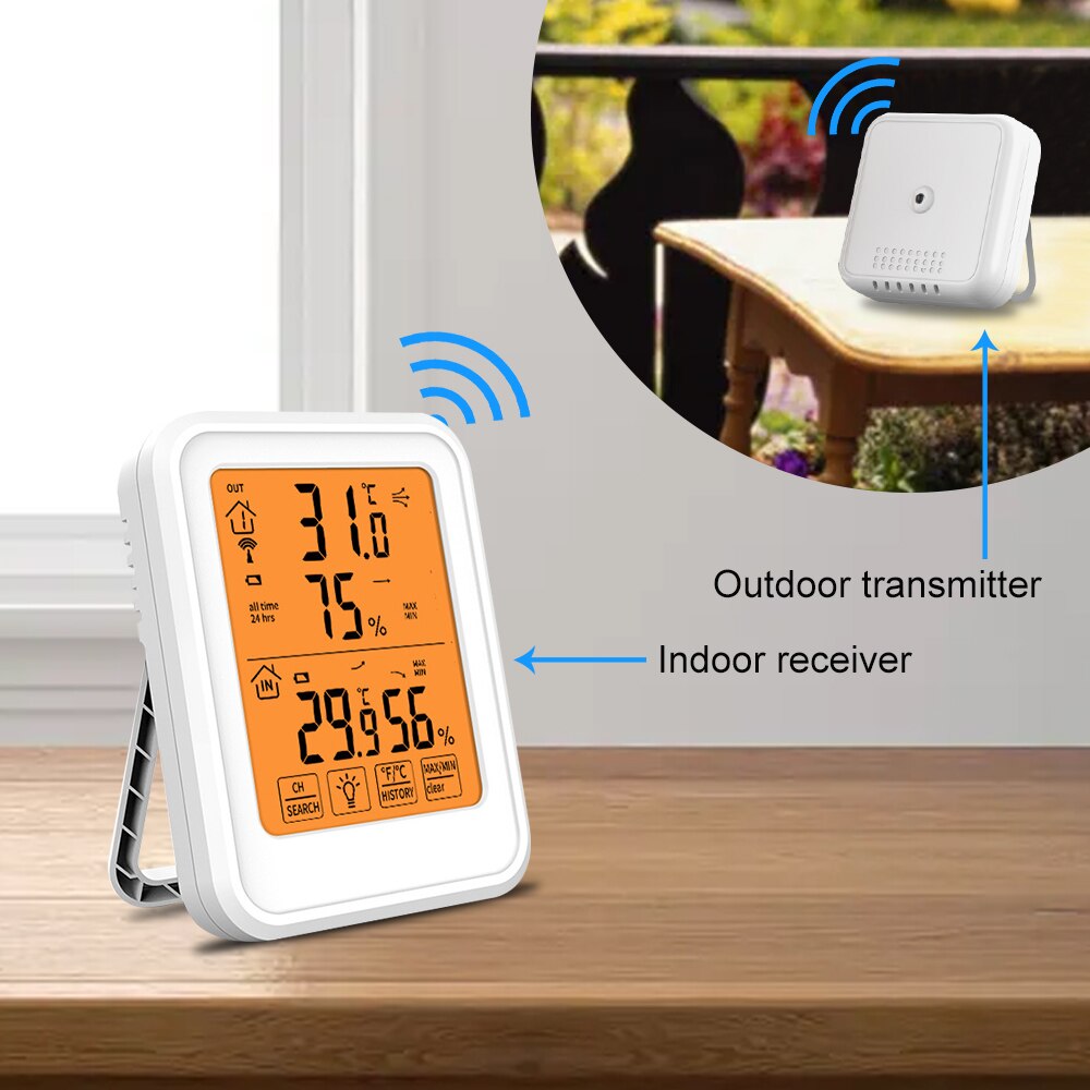 Humidity Hygrometer Wireless Indoor Outdoor Room Thermometer Temperature and Humidity Monitor Weather Station With Backlight