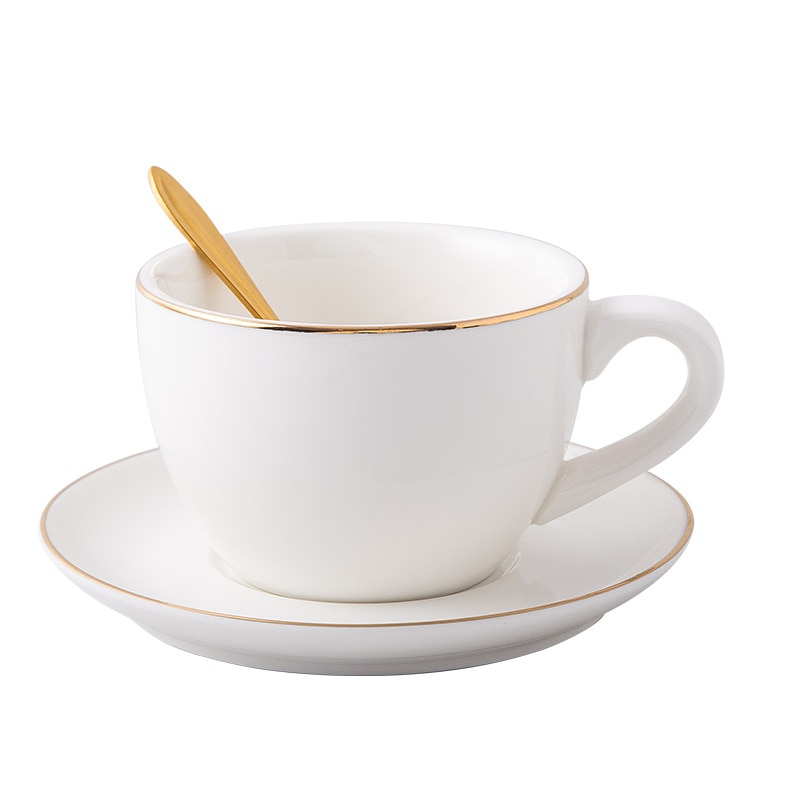 Sjov glødende europæisk hvid luksus porcelæn kop og underkop keramik simpel te sæt moderne kaffekopper tazas para cafe køkken