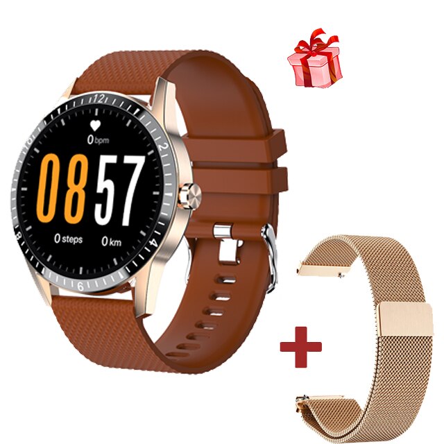 Y20 Smart Watch Bluetooth Call Sports Fitness Heart Rate Blood Pressure Men Waterproof Music Watch Women Wristband PK Y10 X6: Brown Gold Steel