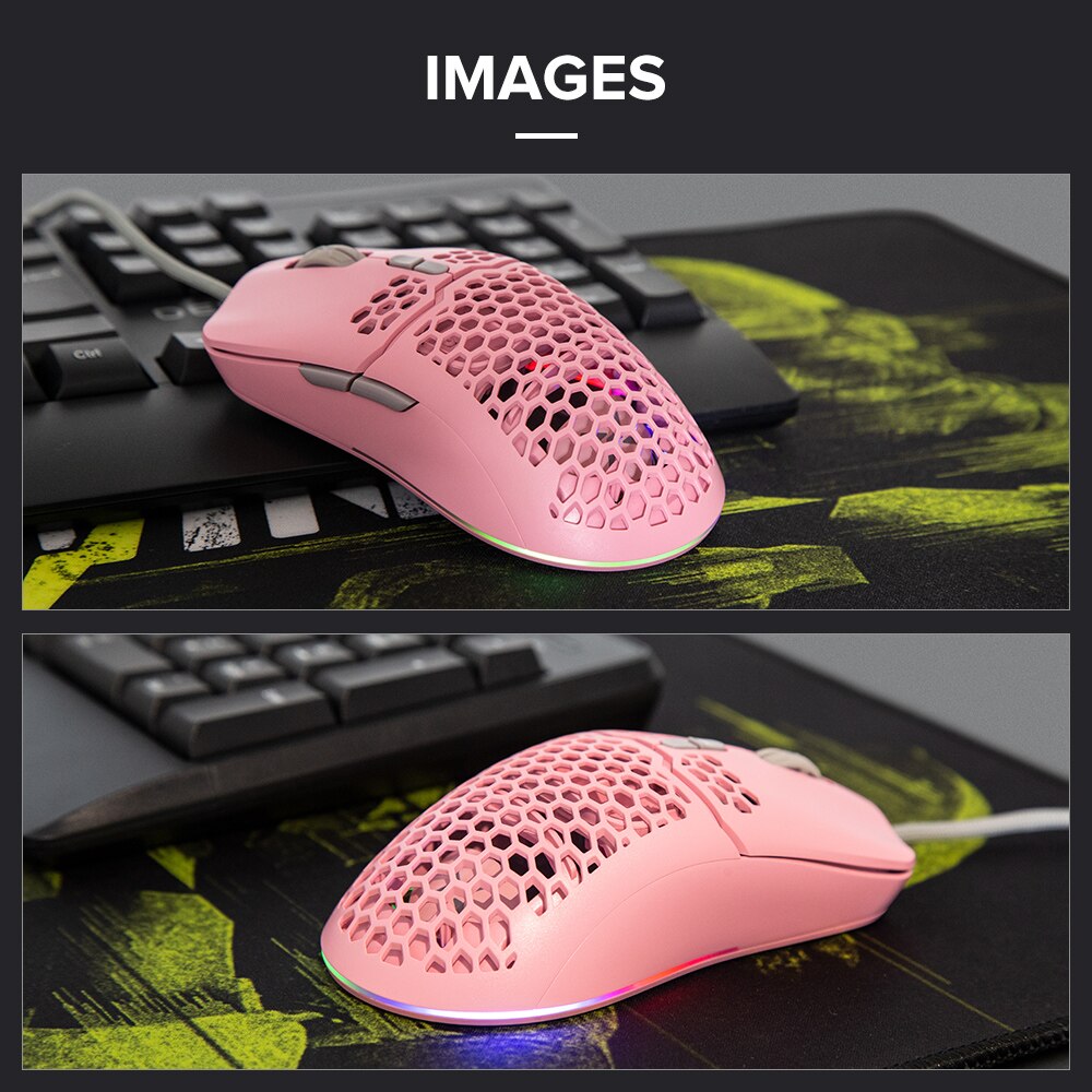 Delux M700 PMW3389 Pink Gaming Mouse 67g Lightweight Honeycomb Shell Ergonomic Mice with Soft Rope Cable For Computer Gamer