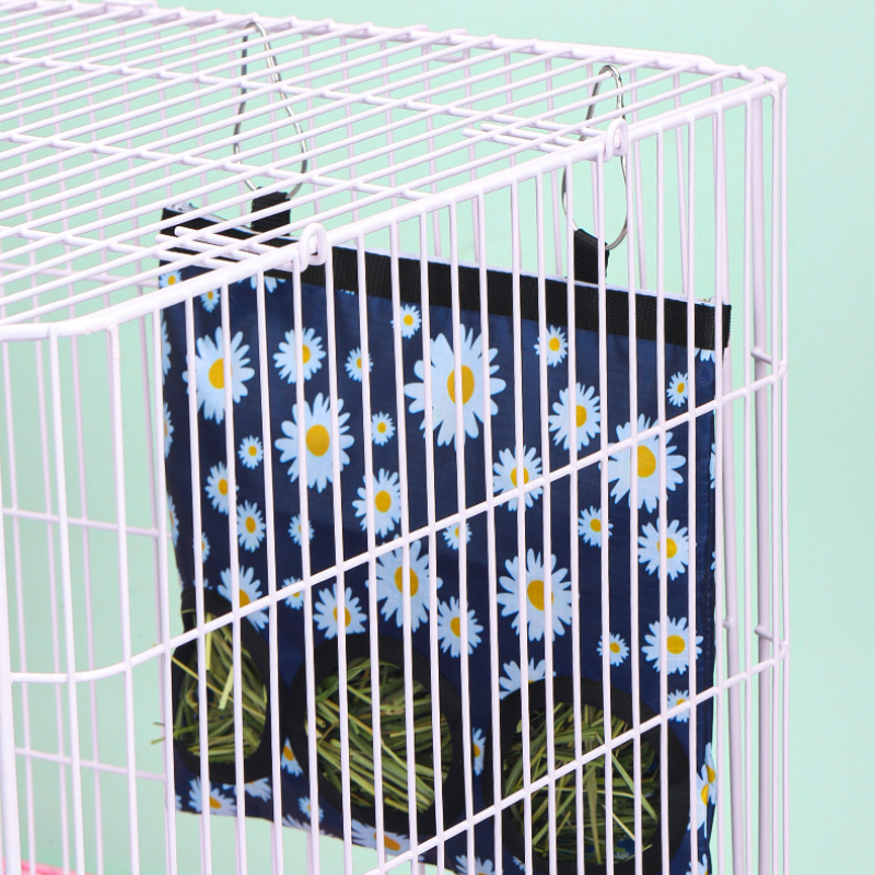 Bolsa de heno colgante, soporte para alimentador, contenedor dispensador de alimentación para conejos, conejillos de indias, animales pequeños, accesorios para jaulas de conejitos