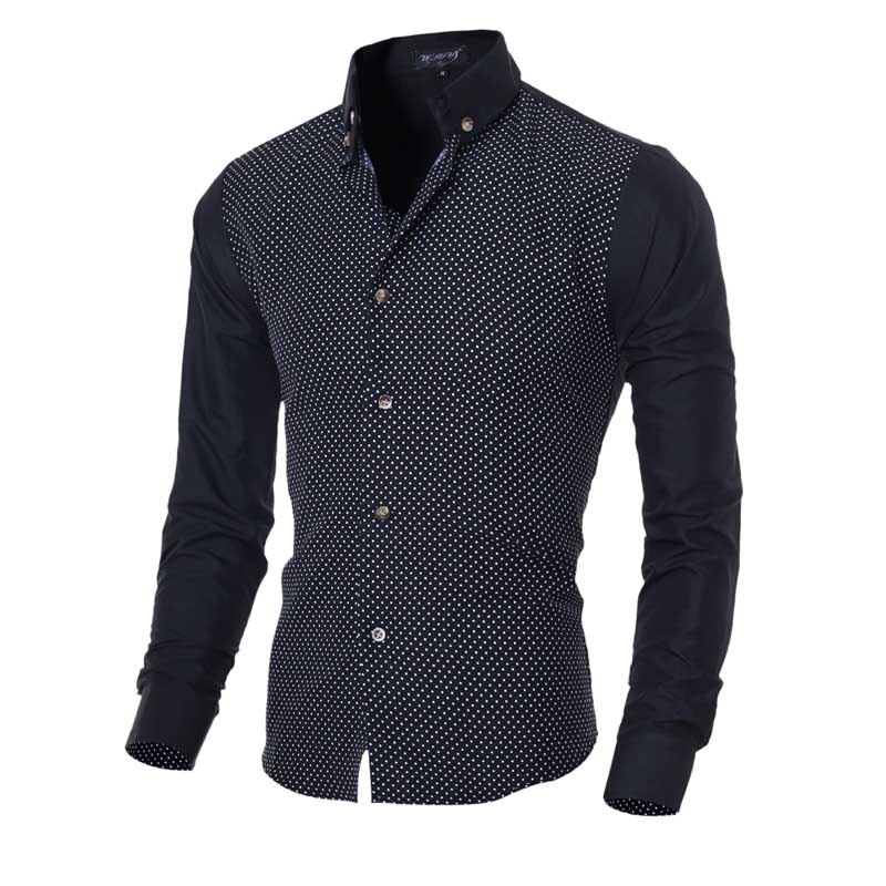 Rabat vestlige klassiske prikker mænds skjorter m -2xl patchwork ærme unge drenge afslappet skjorte slim fit: Hzhs 050b / Xxl