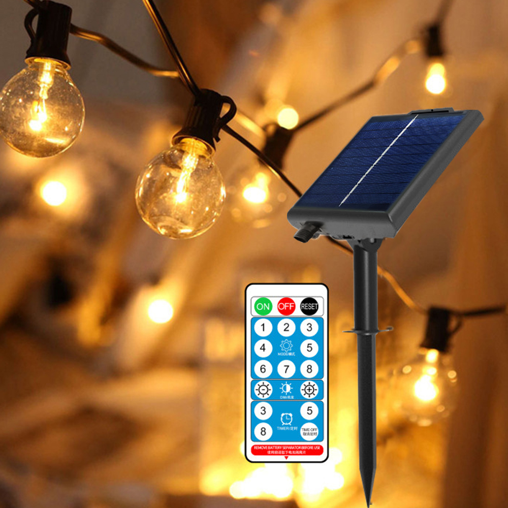 LED G40 Solar String Lights with Remote Control and Weatherproof Globe Bulbs Solar Charge Garland String Lights for Garden Decor