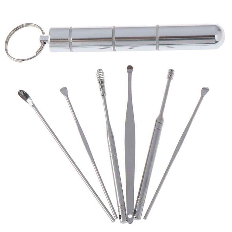 6 Stks/set Rvs Spiraal Oor Pick Lepel Oor Wax Verwijderen Cleaner Multifunctionele Draagbare Oor Pick Oor Care Beauty Tools