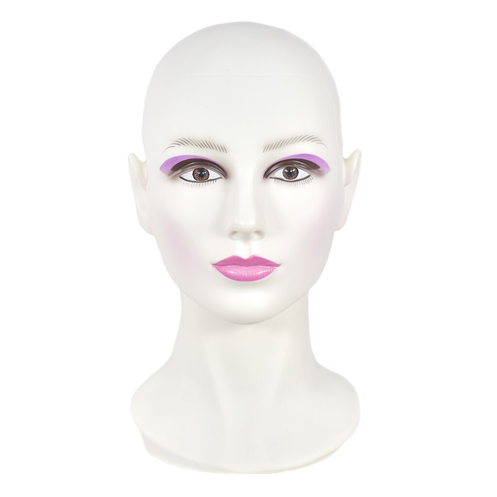 20'' Female Wigs Mannequin Cap Jewelry Headset Display Manikin Stand With Makeup: White