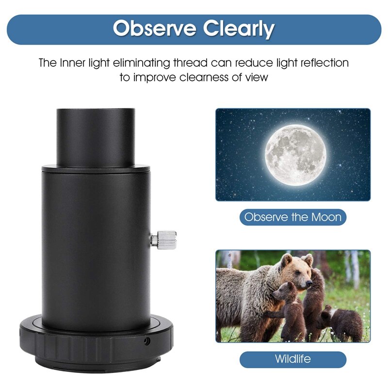 Telescope Camera Adapter 1.25inch T Adapter + 1.25inch T-Ring Mount Adapter + Extension Tube