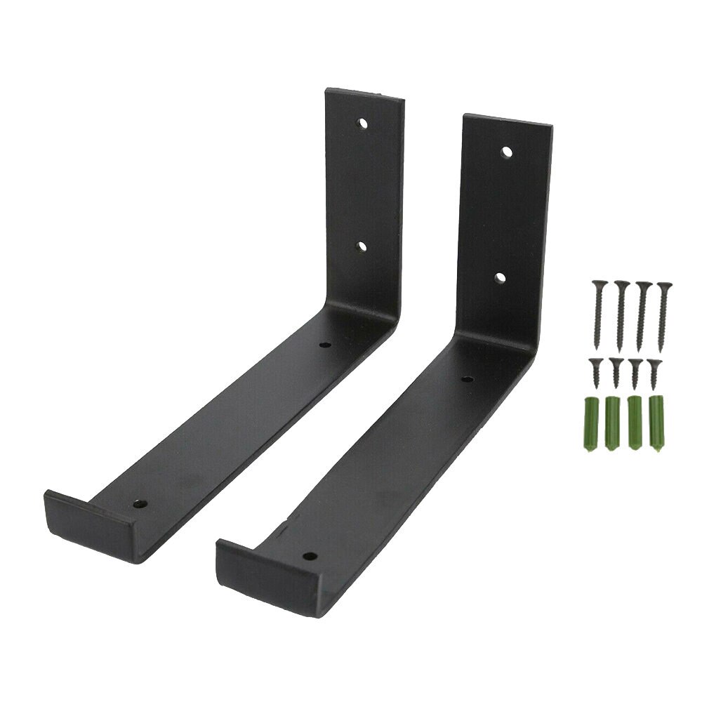 2pcs/set Heavy Duty Black Wall Bracket with Lip for Floating Shelves Rustic Iron Metal Shelf Bracket