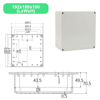 Economy F Series DIY Outdoor Monitoring power box Electrical Enclosure Case ABS Plastic Waterproof Sealed Junction Wire Box: 192X188X100mm(LxWxH)