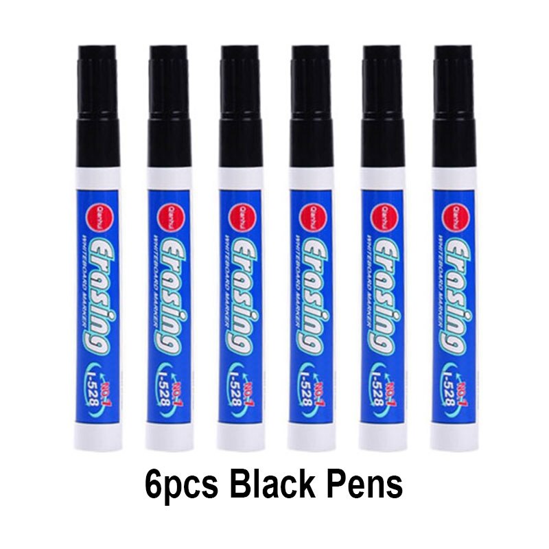 Stylo marqueur effaçable de grande capacité, 4 couleurs, pour tableau blanc, fournitures de papeterie pour salle de classe, réunion de bureau: 6pcs Black Pens