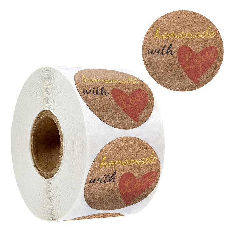 Ronde Zelfklevende Stickers Seal Verpakking Zelfgemaakte Met Liefde Labels Decoratie Voor Boetieks Zaken Dozen Envelop Tassen
