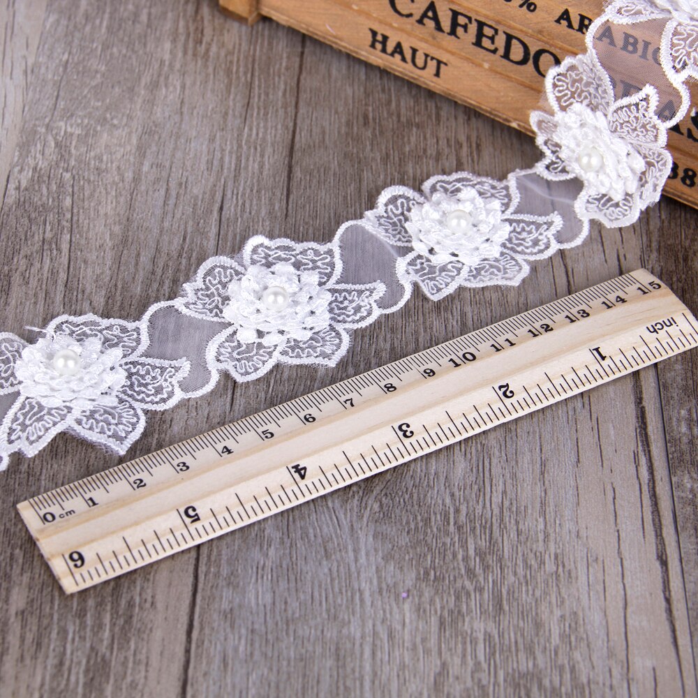 Cinta de encaje de Organza flor perla bordado recortado cinta de tela de costura DIY accesorios de ropa para envolver , 1Yc2488: 1056278001