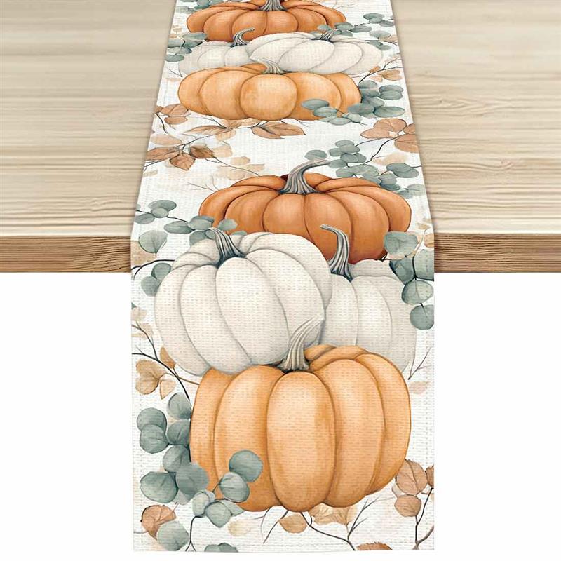 Thanksgiving pompoenen herfstbladeren polyester tafellopers bruiloft decoratie duurzame keuken eettafel lopers feestartikelen: Bordeauxrood