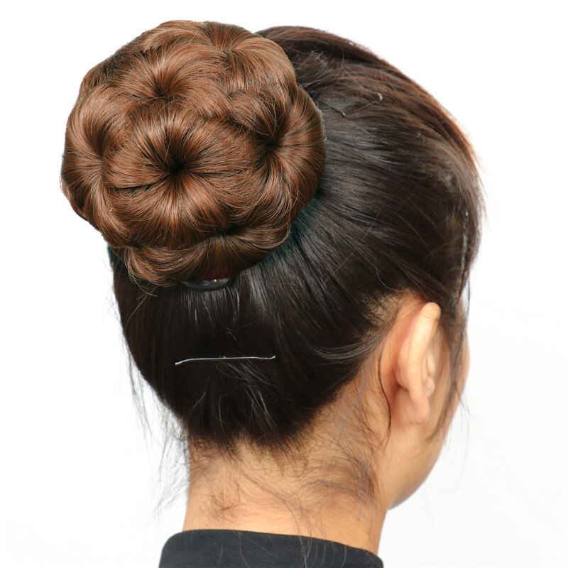 XINRAN Pelo Rizado Chignon moño Donut Clip en el pelo nueve flores pelo mujeres sintético de alta temperatura extensión de fibra Chignon: 2