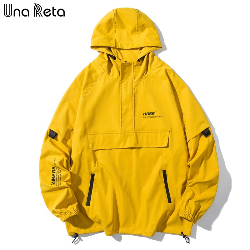 Una Reta Jacket Men Autumn korean Style Men Clothing Tracksuit Coat With Hooded Hip Hop Streetwear Loose Men's Jacket: Yellow / 5XL