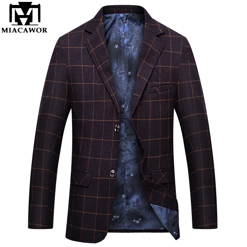 MIACAWOR British Plaid Suit Blazer Men Spring Business Classic Blazer jacket Men Slim Fit Casual Men Suit Jacket J604