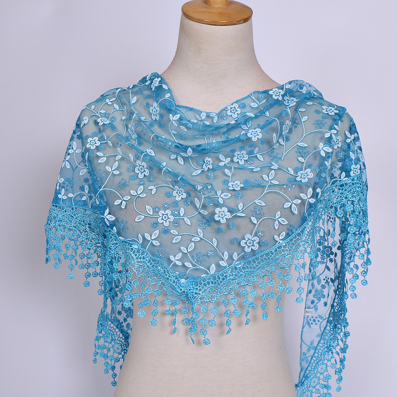 SOKUXILE Vrouwen meisje sjaal Bloem Kant Zijde Driehoek Vrouwelijke Baby Sjaals Kwastje Sjaals Lente Zomer 18 Kleuren Foto Accessoires: Blue