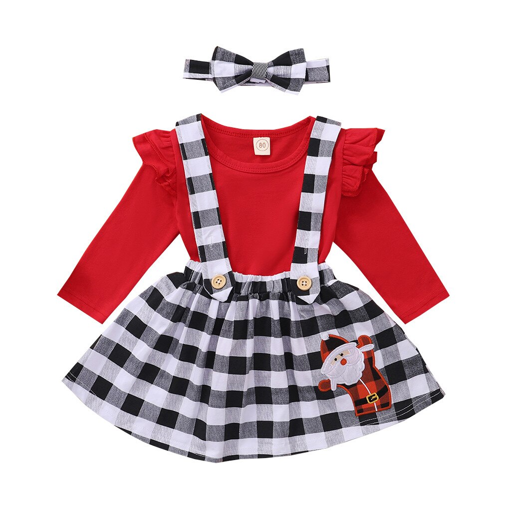 Enfant en bas âge bébé filles volants hauts + Plaid noël jarretelles jupes tenues юбка на малышей детские юбочки roupas de