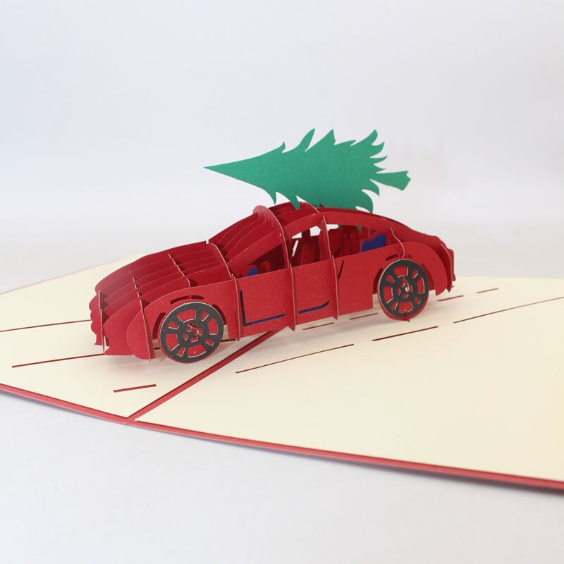 Kerst Creatieve 3D Kaarten Zegen Kerstboom Sportwagen Uitgaande Zegen Kaart