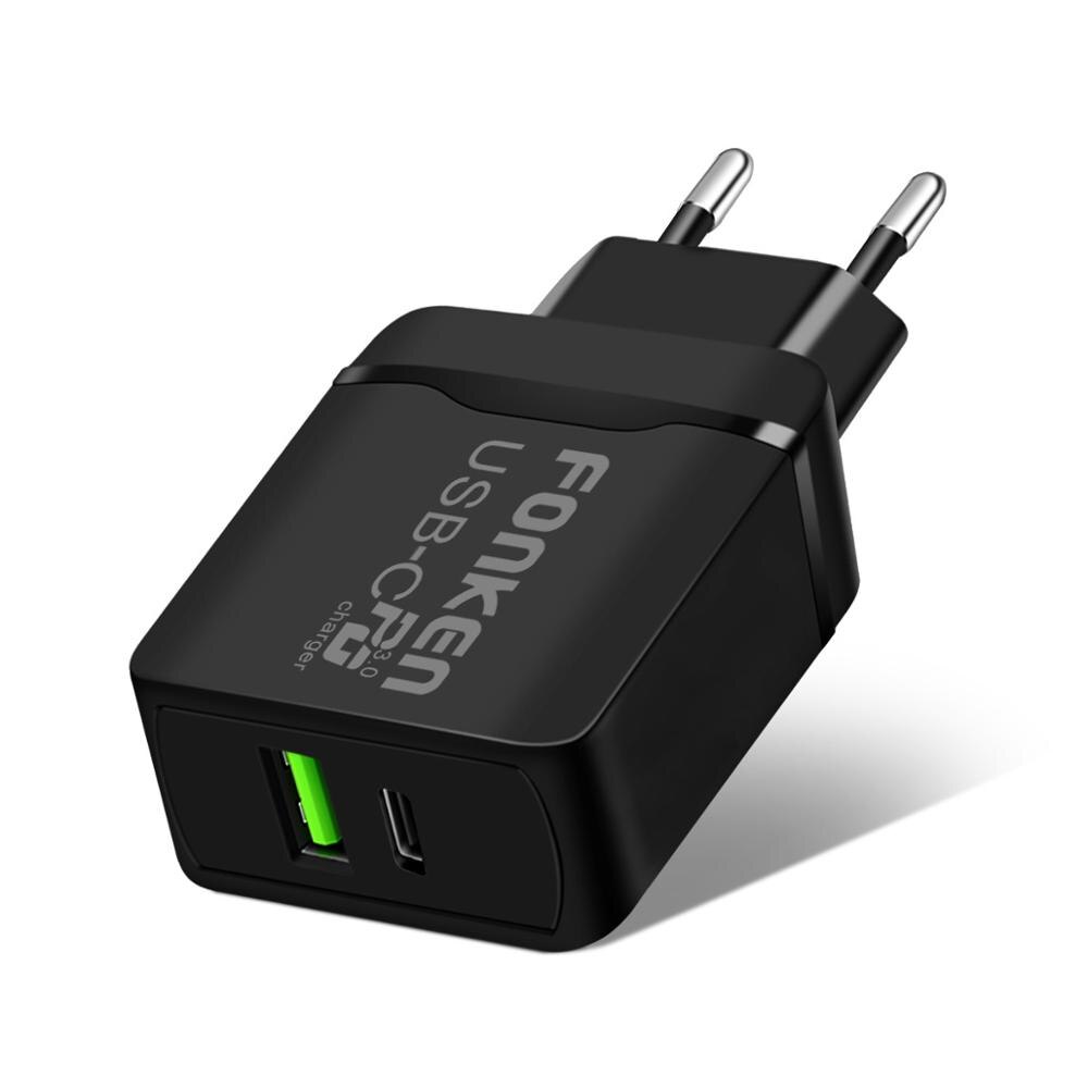 FONKEN USB C PD Charger Dual Port Fast Charging for Phone Adapter 2 Port 30W QC 4.0 3.0 Quick Charge Wall Chargers: black pd charger