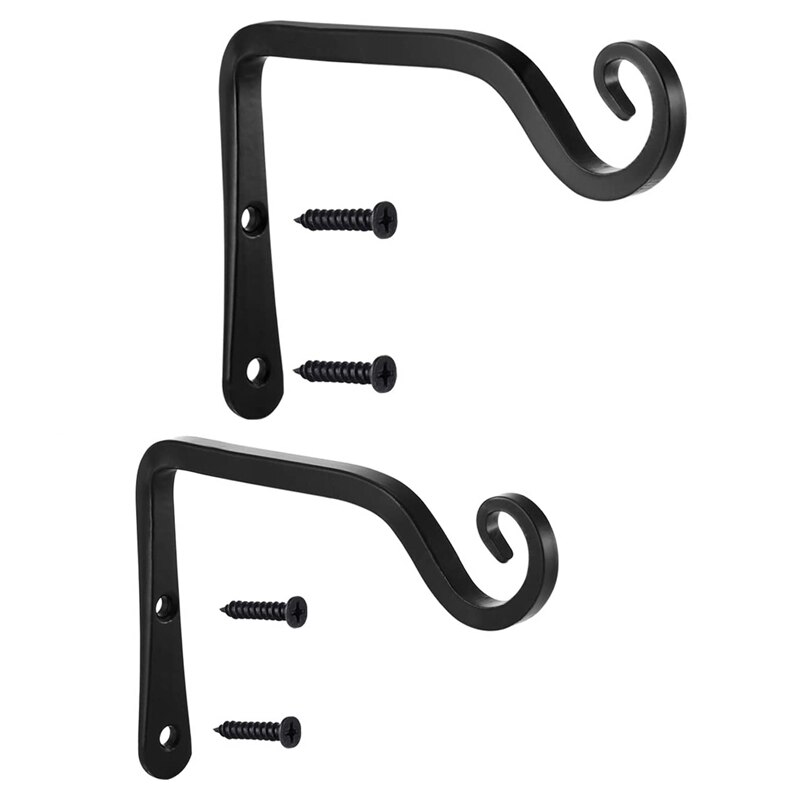 6- inch wandhaak hangende plantenbeugel, gemaakt van ijzer, wandhaken rustieke woondecoratie 2- pack (zwart), voor het ophangen van vogelvoeders: Default Title
