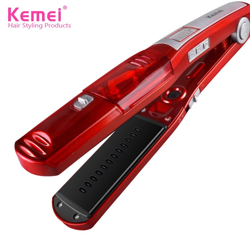 Kemei KM-3011 – fer à lisser en céramique, outil de coiffure hydratant à la vapeur rouge