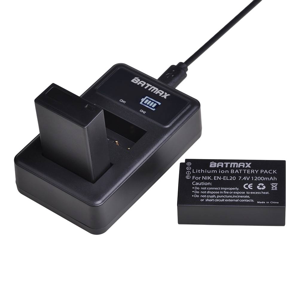 Batmax fi -el20 en-el20a fi  el20 en el20a akku + led usb kaksoislaturi nikon coolpix  p1000 nikon  s1 j1, j2, j3 nikon 1 aw1