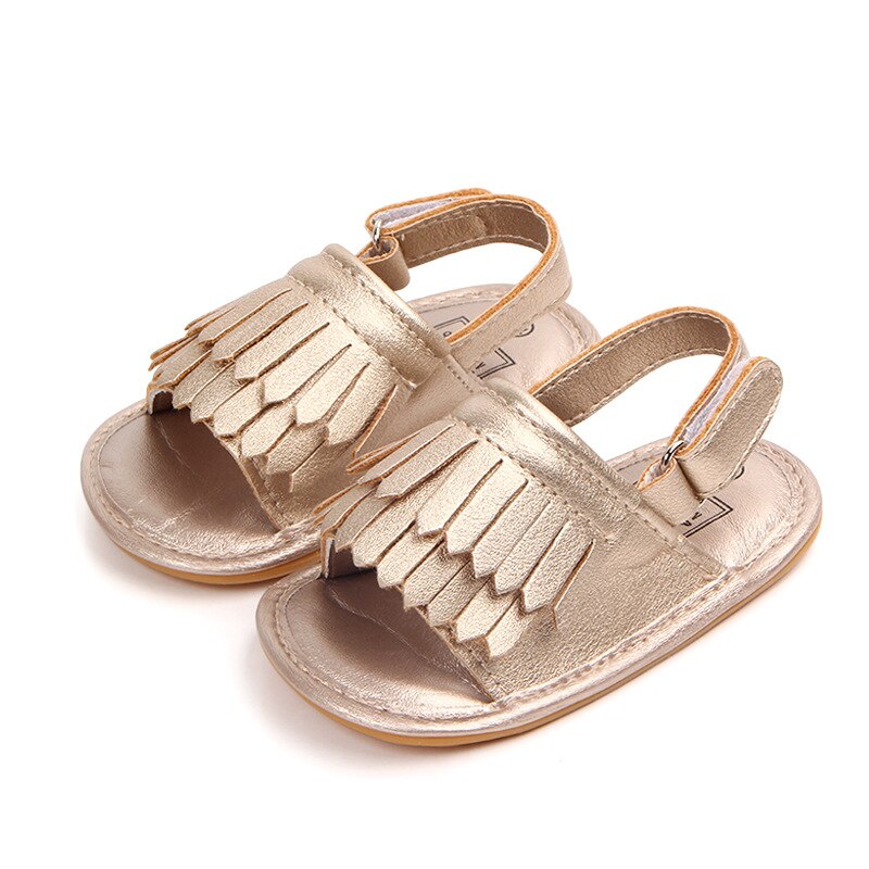 Sandales d'été en cuir suédé pour bébés filles, chaussures antidérapantes, plates, à semelle souple, pour nourrissons: Or / 7-12 mois