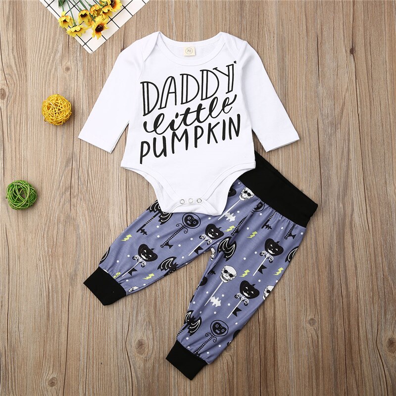 Halloween babykleding voor jongens, 2 kleuren , 2 stuks peuterkleding voor jongens en meisjes, t-shirt, topjes en broekjes, outfitsset