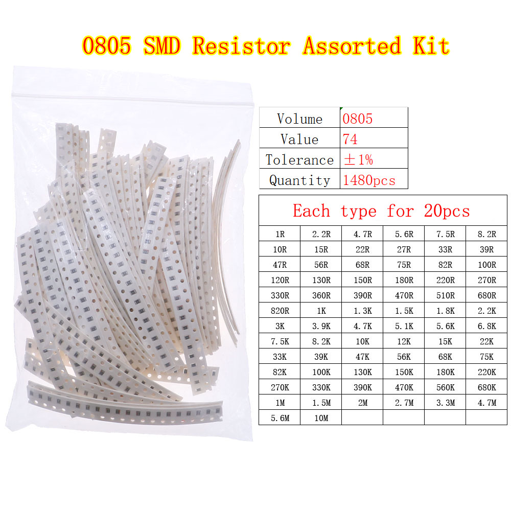 0402 0603 0805 1206 2512 SMD Chip Fixed Resistor 0ohm-10Mohm Assortment Kit pack: army green