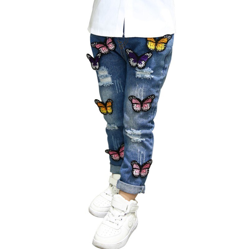Vetement enfant jean fille pour fille trou papillon pantalon bébé Cowboy 3-7T pantalon enfant