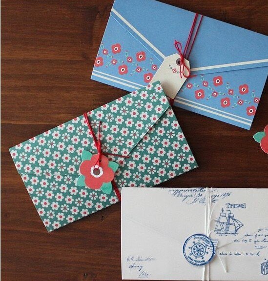 1 set 4 4 stks Retro Blanco Papier Enveloppen + 4 stks Hangen Kaarten met string voor Briefpapier Messaage kaart Uitnodiging Envelop