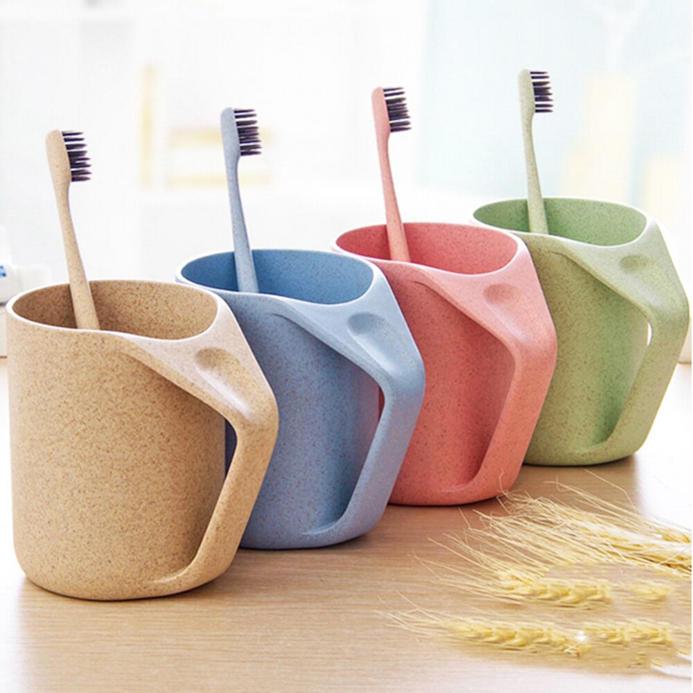Toothbrush Toothpaste Organizer Eco-Friendly Wheat Straw Biodegradable Unbreakable Cup Mouthwash Water Mug Bathroom Tumbler