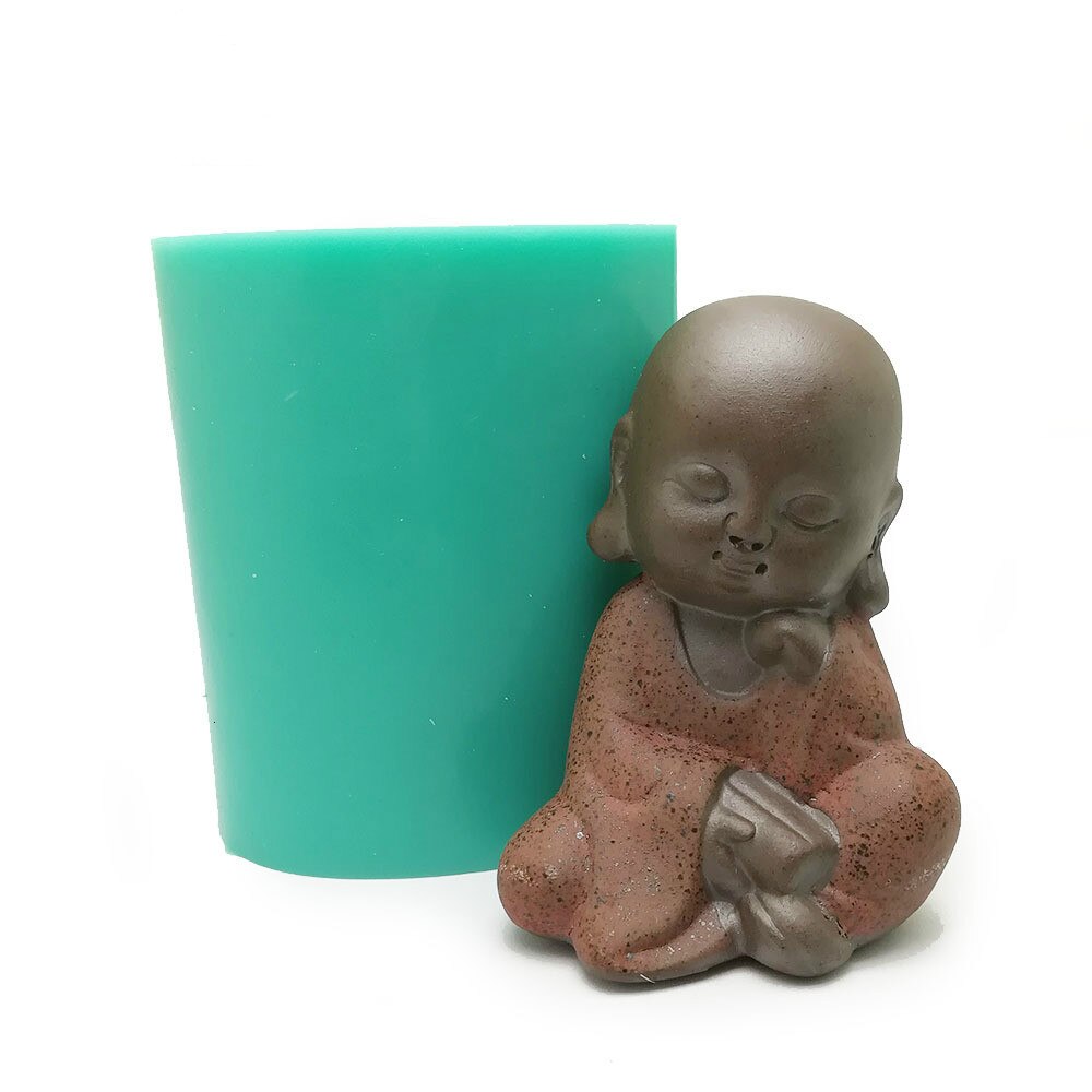 3D petit moine Silicone moule bougie moule plâtre moule résine artisanat moule à la main bricolage bouddha Statue cuisson décoration: Blan pur