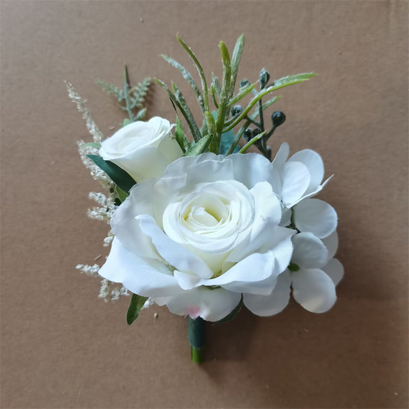 Beige Boutonnieres Blumen Künstliche Rosen Seide Weiße Corsage Knopfloch Trauzeugen Boutonniere für Männer Hochzeitsaccessoires: Black