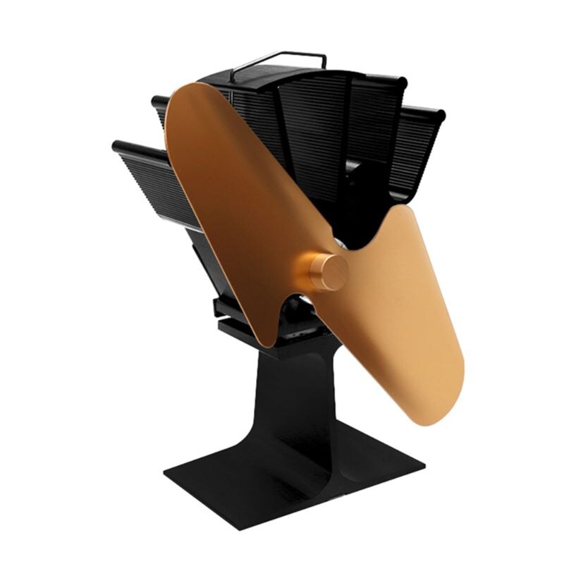 2 Blades Heat Powered Stove Fireplace Fan Fuel Saving Silent Ecofan for Wood Log Burner Heater HX6C: GD